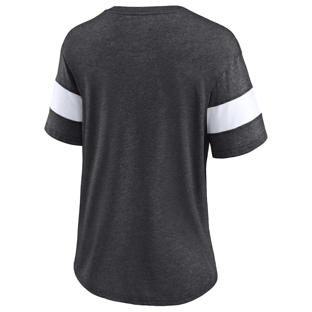 New Orleans Saints Women's Distressed Team Tri-Blend V-Neck T-Shirt - Heathered Charcoal/White - Fanatics