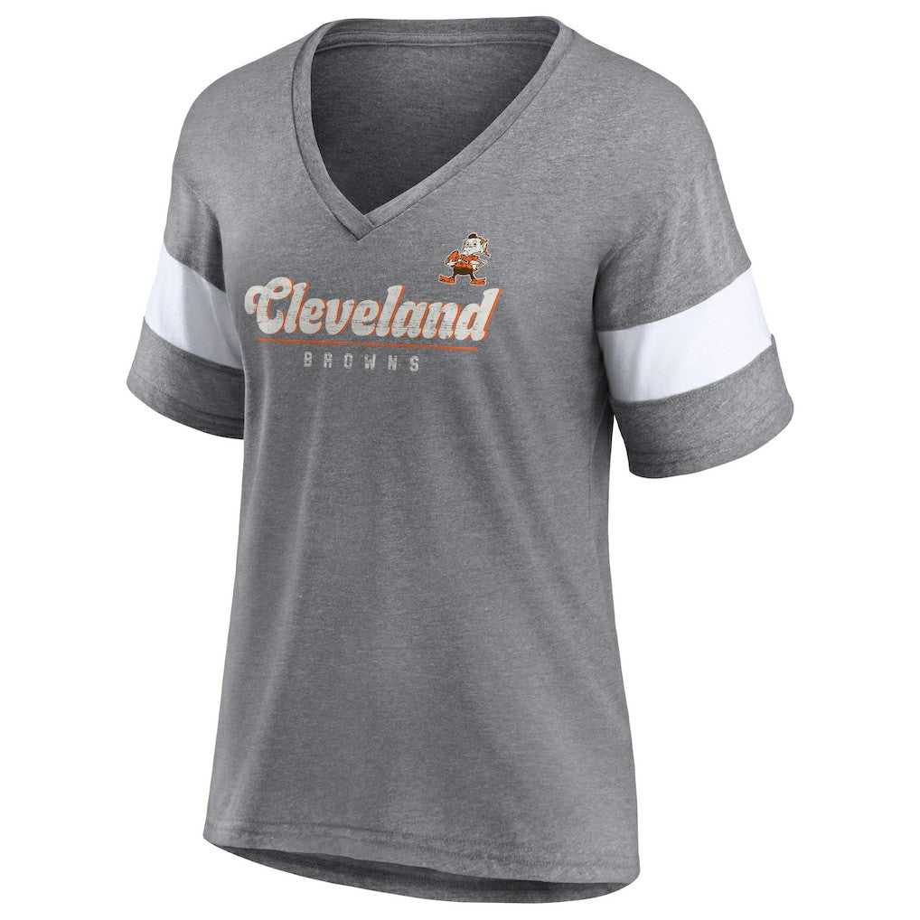 Cleveland Browns Women's Give It All Half-Sleeve Tri-Blend V-Neck T-Shirt - Heather Gray - Fanatics