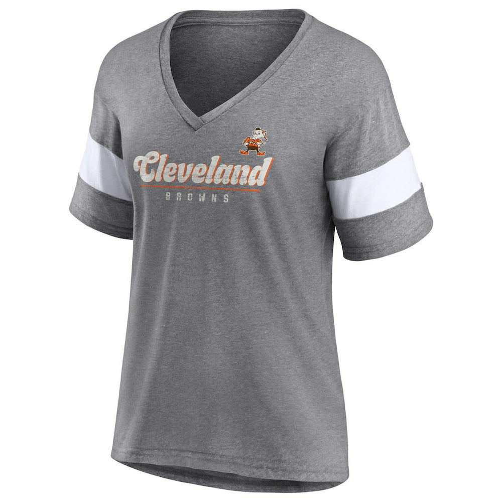 Cleveland Browns Women's Give It All Half-Sleeve Tri-Blend V-Neck T-Shirt - Heather Gray - Fanatics