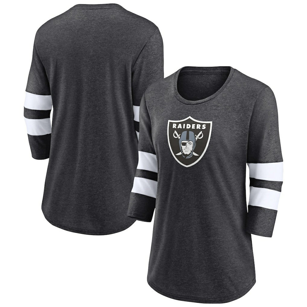 Las Vegas Raiders Women's Primary Logo 3/4 Sleeve Scoop Neck T-Shirt - Heathered Charcoal - Fanatics