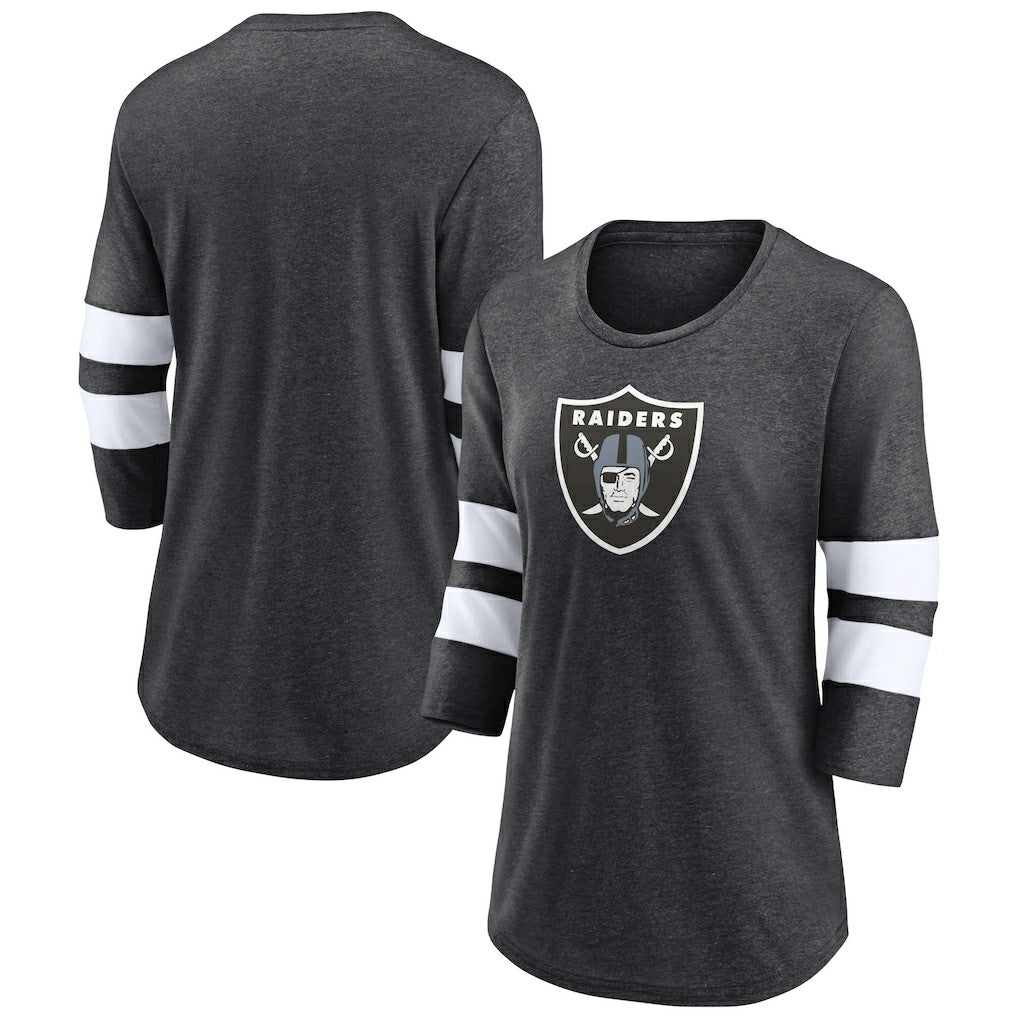Las Vegas Raiders Women's Primary Logo 3/4 Sleeve Scoop Neck T-Shirt - Heathered Charcoal - Fanatics