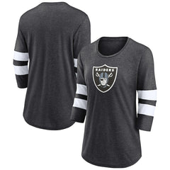 Las Vegas Raiders Women's Primary Logo 3/4 Sleeve Scoop Neck T-Shirt - Heathered Charcoal - Fanatics