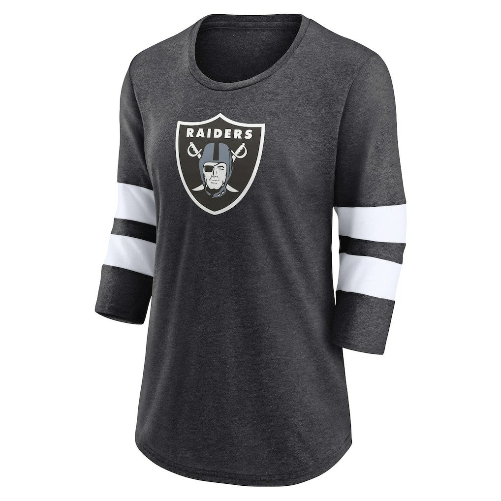Las Vegas Raiders Women's Primary Logo 3/4 Sleeve Scoop Neck T-Shirt - Heathered Charcoal - Fanatics
