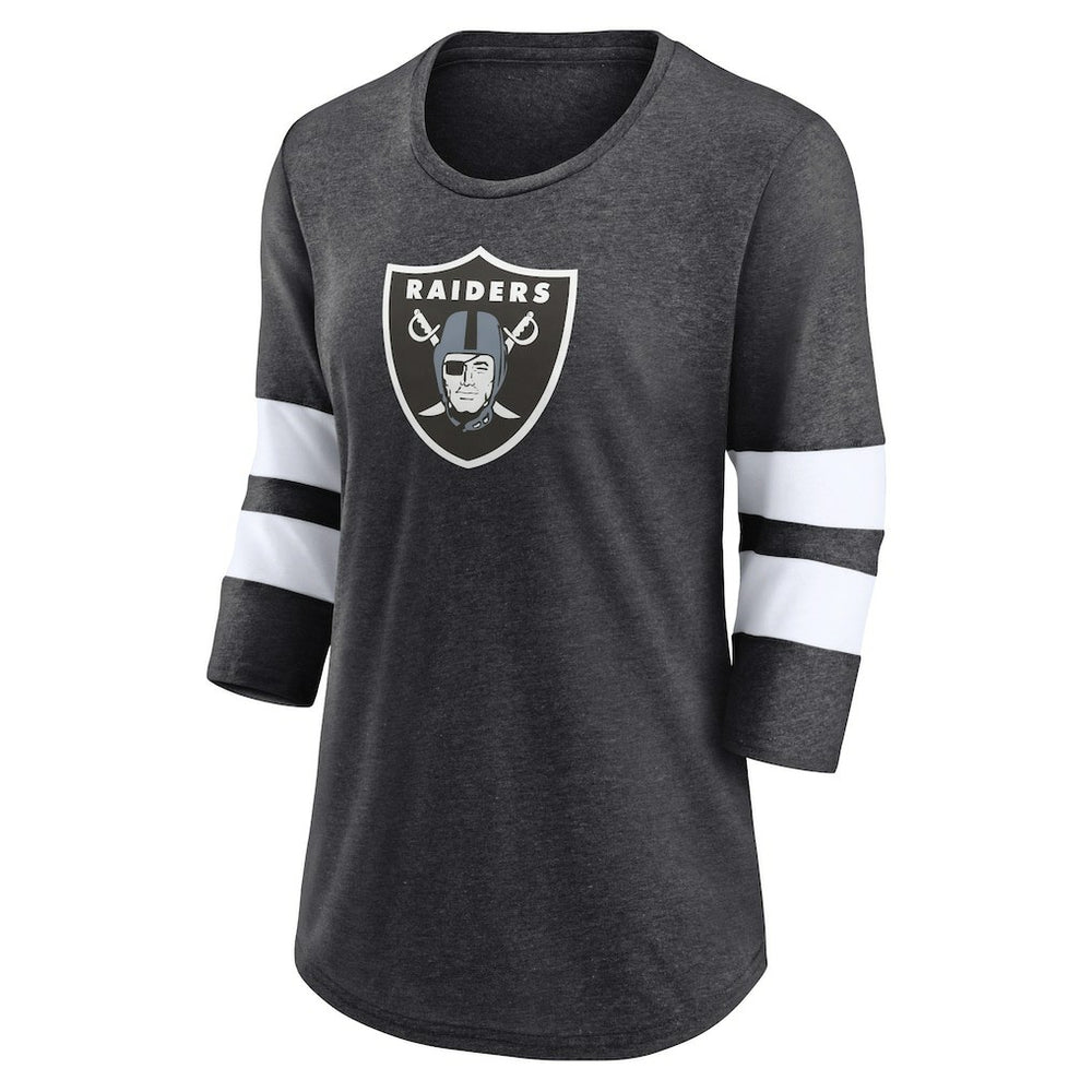Las Vegas Raiders Women's Primary Logo 3/4 Sleeve Scoop Neck T-Shirt - Heathered Charcoal - Fanatics