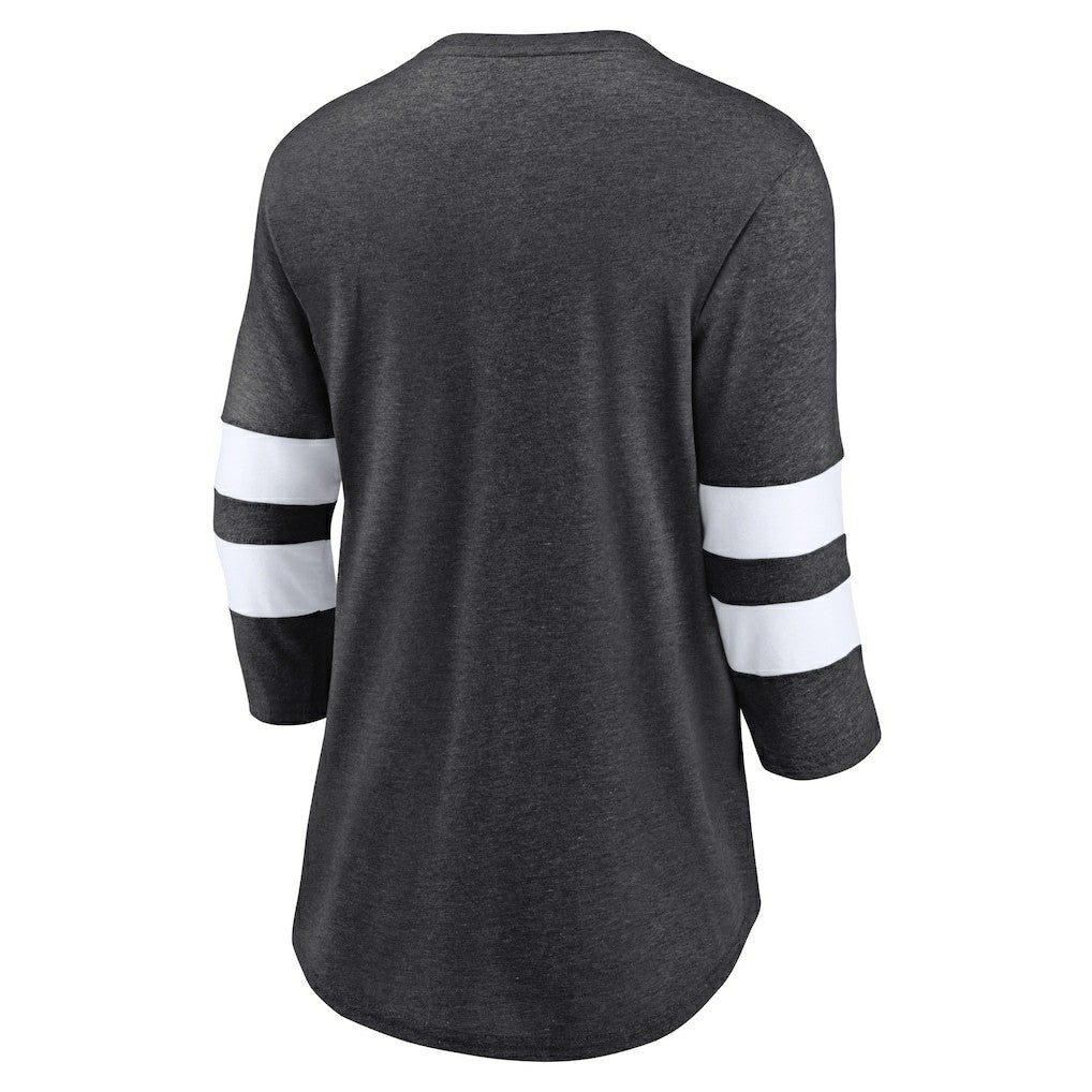 Las Vegas Raiders Women's Primary Logo 3/4 Sleeve Scoop Neck T-Shirt - Heathered Charcoal - Fanatics