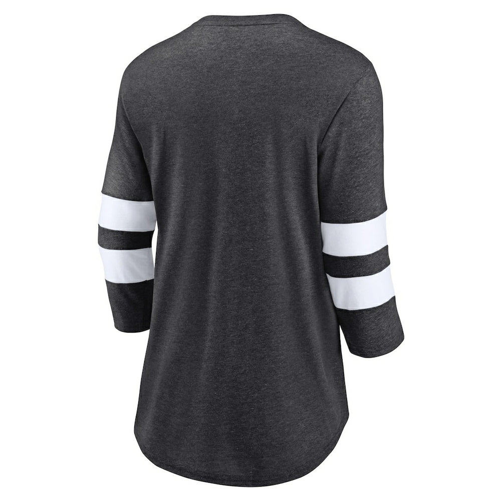 Las Vegas Raiders Women's Primary Logo 3/4 Sleeve Scoop Neck T-Shirt - Heathered Charcoal - Fanatics