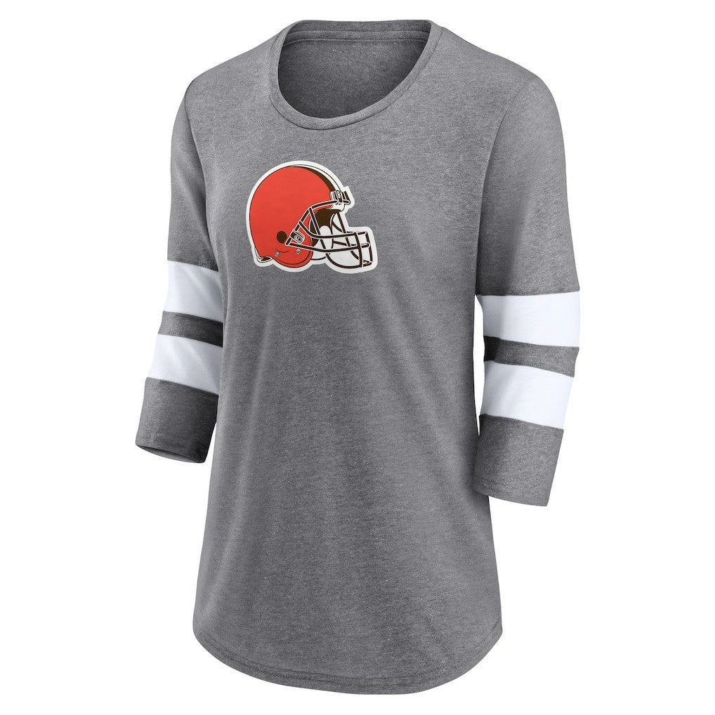 Cleveland Browns Women's Primary Logo 3/4 Sleeve Scoop Neck T-Shirt - Heathered Gray - Fanatics