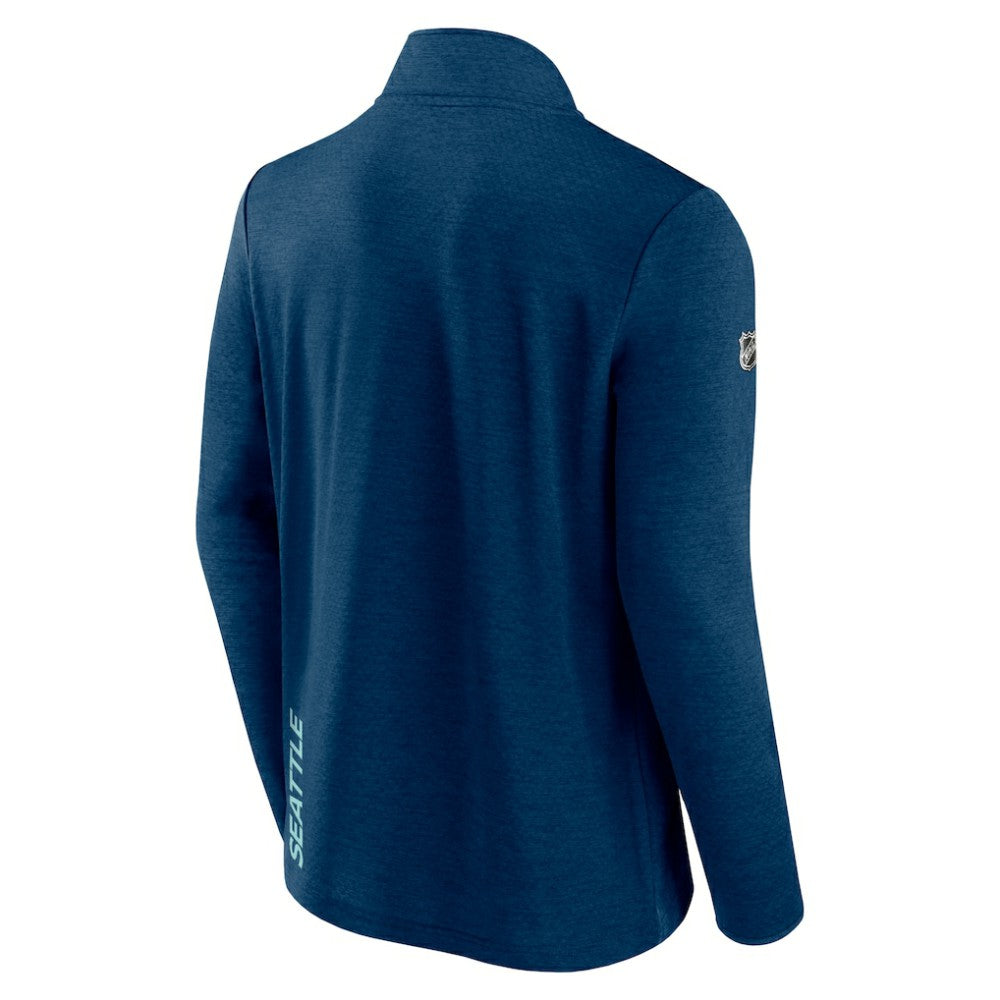 Seattle Kraken Fanatics Authentic Pro Rink Quartet-Zip Jacket - Heather Deep Sea Blue | Fanatics Lifestyle