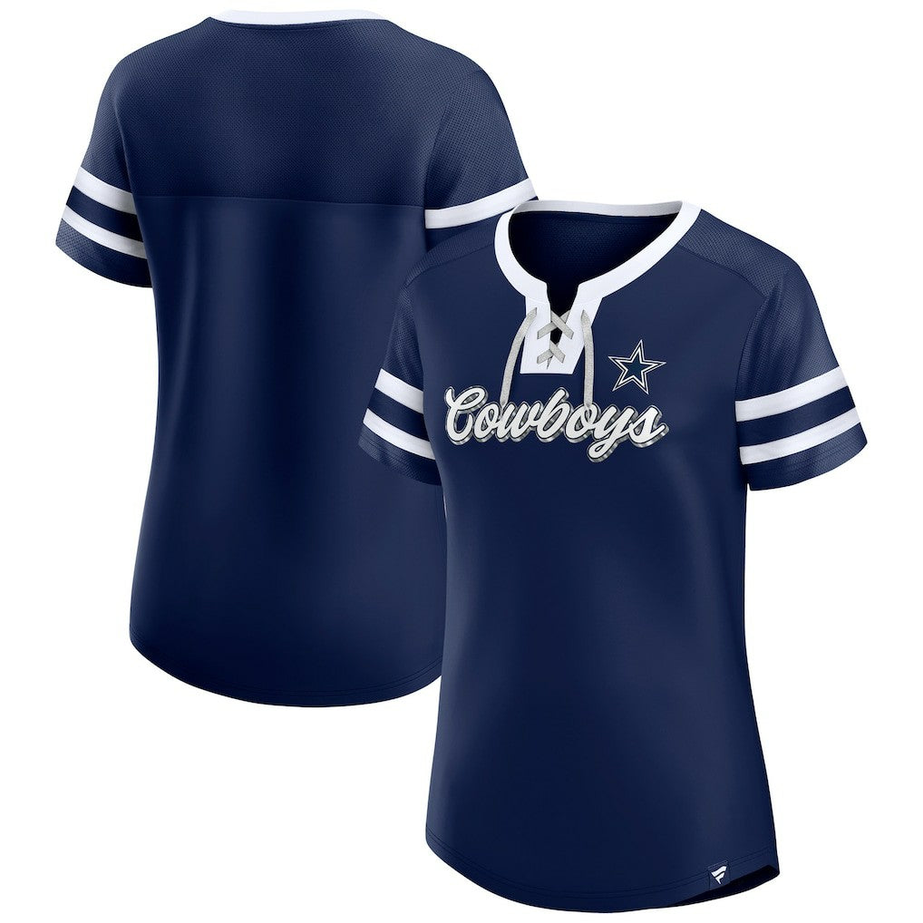 Dallas Cowboys Women's Original State Lace-Up T-Shirt - Navy - Fanatics