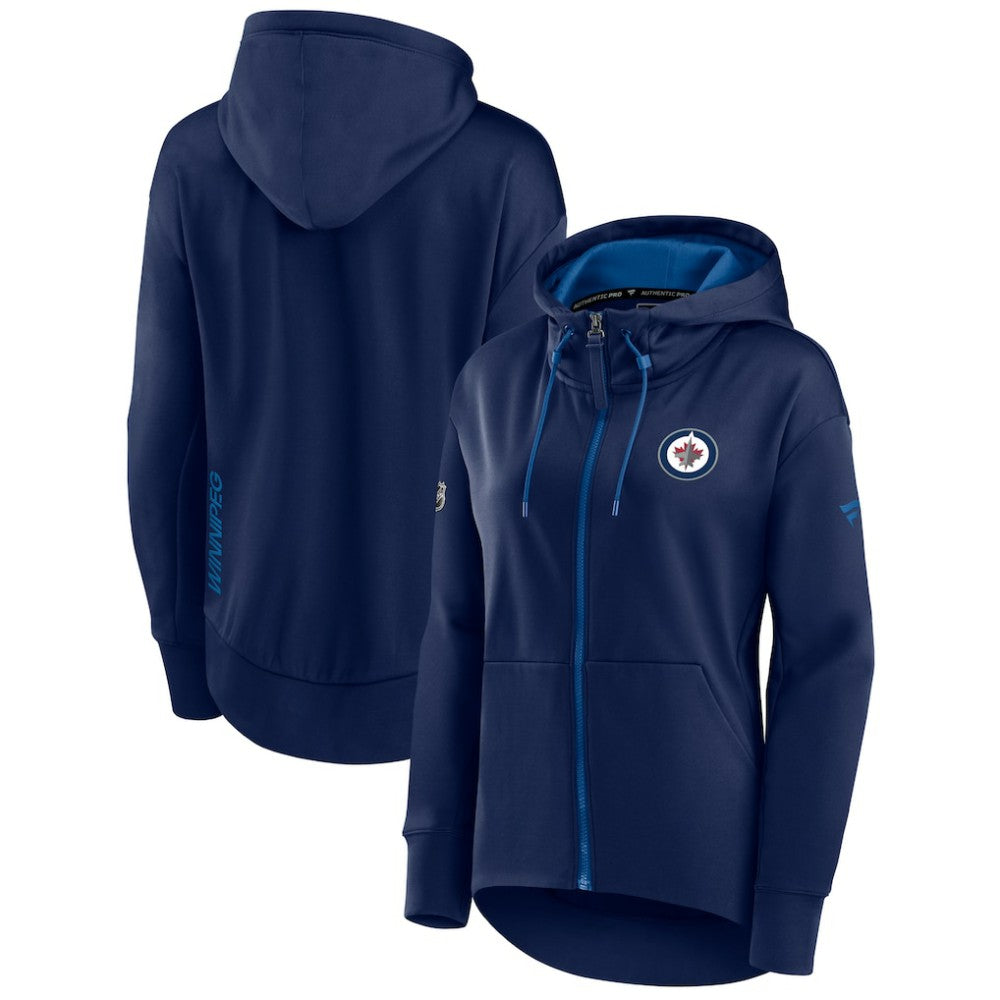 Winnipeg Jets Fanatics Women's Authentic Pro Rink Full-Zip Hoodie - Navy | Fanatics Lifestyle