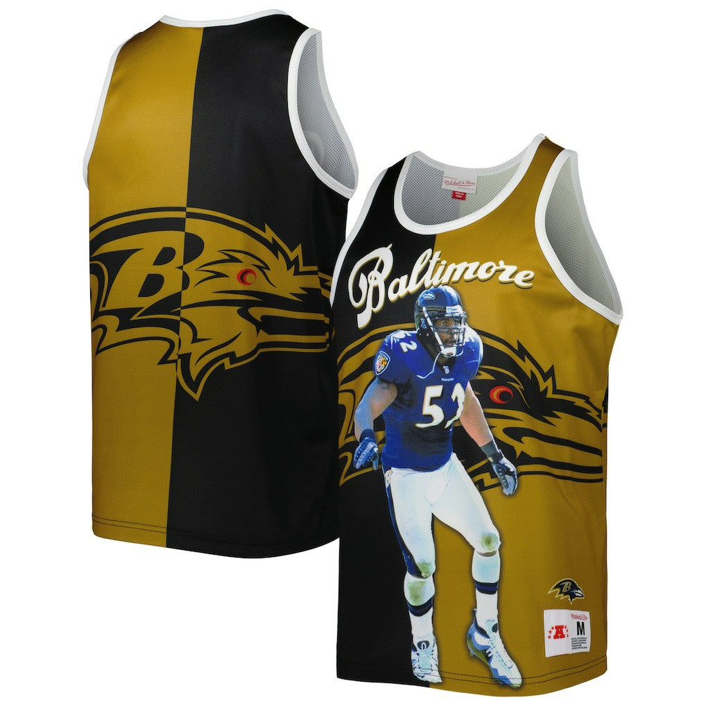 Ray Lewis Baltimore Ravens Retired Player Graphic Tank Top - Black/Gold - Mitchell & Ness