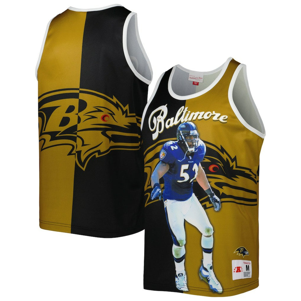 Ray Lewis Baltimore Ravens Retired Player Graphic Tank Top - Black/Gold - Mitchell & Ness