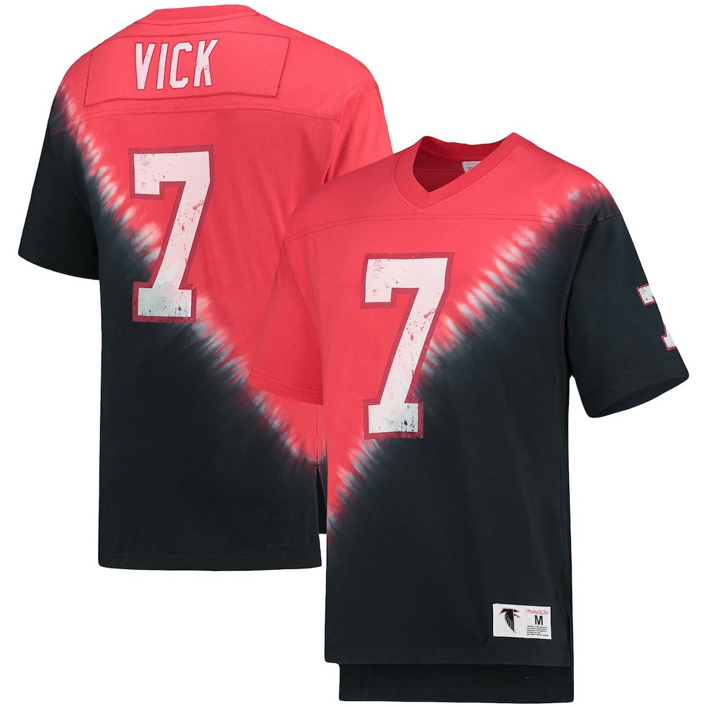 Michael Vick Atlanta Falcons Retired Player Name & Number Diagonal Tie-Dye V-Neck T-Shirt - Black/Red - Mitchell & Ness