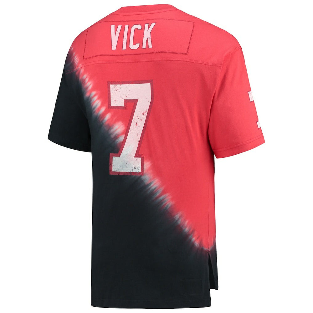 Michael Vick Atlanta Falcons Retired Player Name & Number Diagonal Tie-Dye V-Neck T-Shirt - Black/Red - Mitchell & Ness