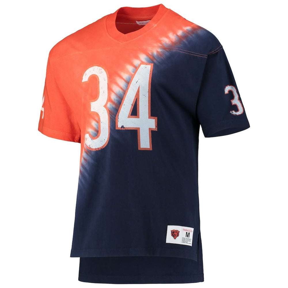 Walter Payton Chicago Bears Retired Player Name & Number Diagonal Tie-Dye V-Neck T-Shirt - Orange/Navy - Mitchell & Ness