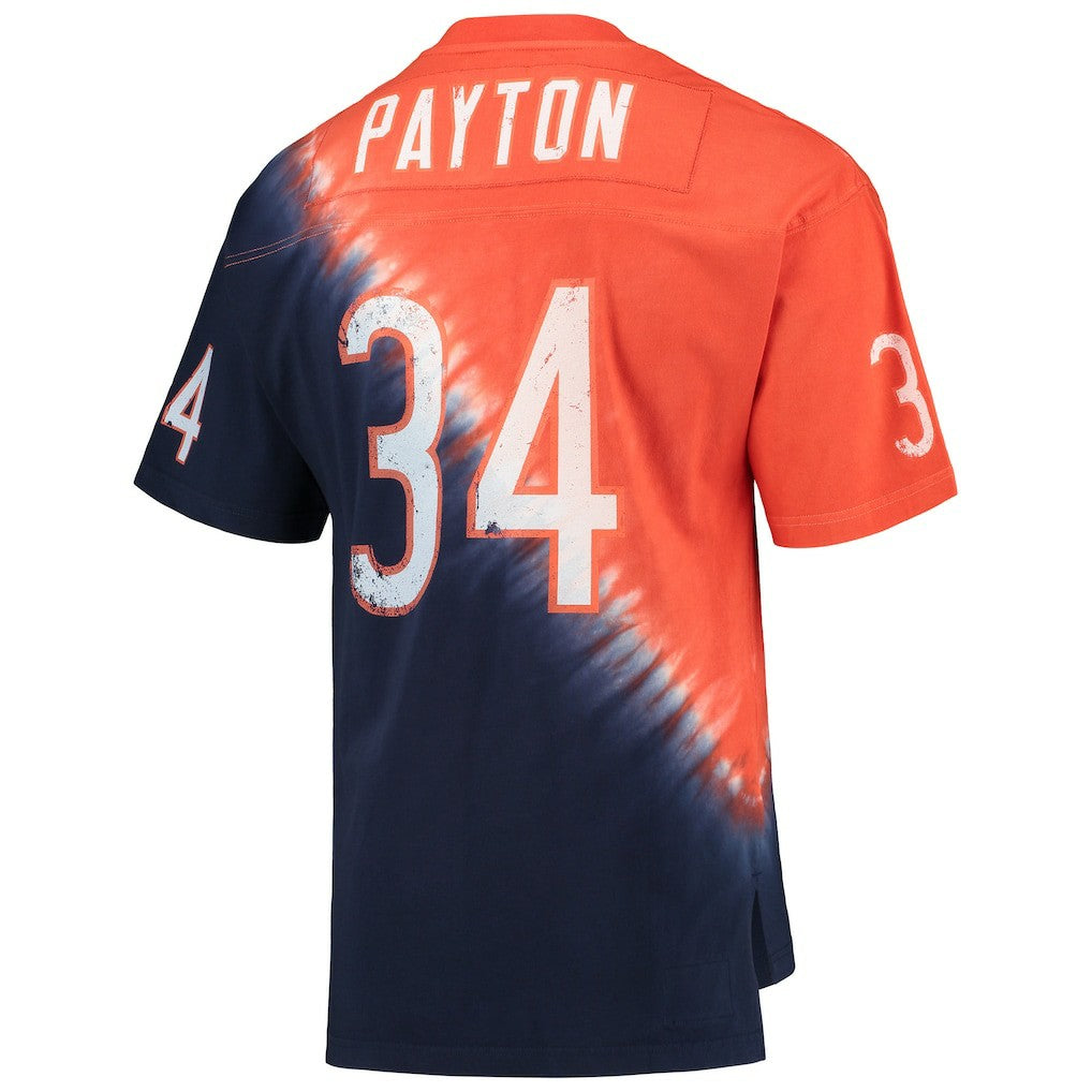 Walter Payton Chicago Bears Retired Player Name & Number Diagonal Tie-Dye V-Neck T-Shirt - Orange/Navy - Mitchell & Ness