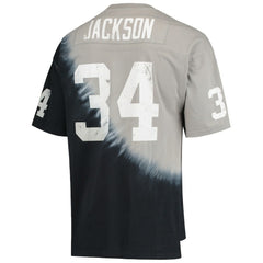 Bo Jackson Las Vegas Raiders Retired Player Name & Number Diagonal Tie-Dye V-Neck T-Shirt - Black/Silver - Mitchell & Ness