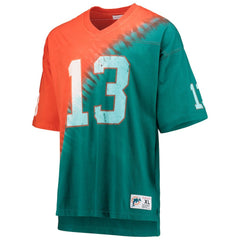 Dan Marino Miami Dolphins Retired Player Name & Number Diagonal Tie-Dye V-Neck T-Shirt - Orange/Aqua - Mitchell & Ness
