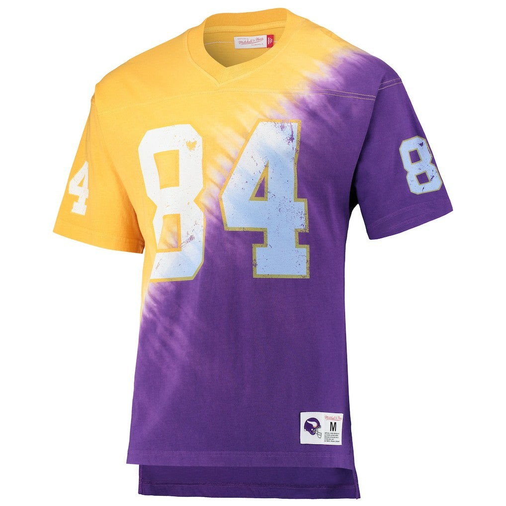 Randy Moss Minnesota Vikings Retired Player Name & Number Diagonal Tie-Dye V-Neck T-Shirt - Gold/Purple - Mitchell & Ness