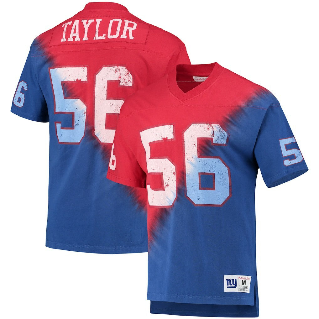 Lawrence Taylor New York Giants Retired Player Name & Number Diagonal Tie-Dye V-Neck T-Shirt - Red/Royal - Mitchell & Ness