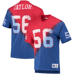 Lawrence Taylor New York Giants Retired Player Name & Number Diagonal Tie-Dye V-Neck T-Shirt - Red/Royal - Mitchell & Ness
