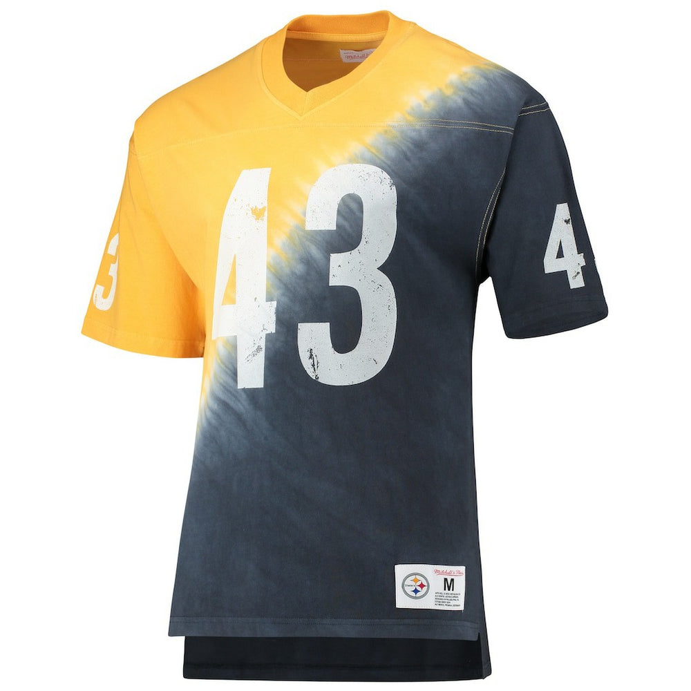 Troy Polamalu Pittsburgh Steelers Retired Player Name & Number Diagonal Tie-Dye V-Neck T-Shirt - Gold/Black - Mitchell & Ness