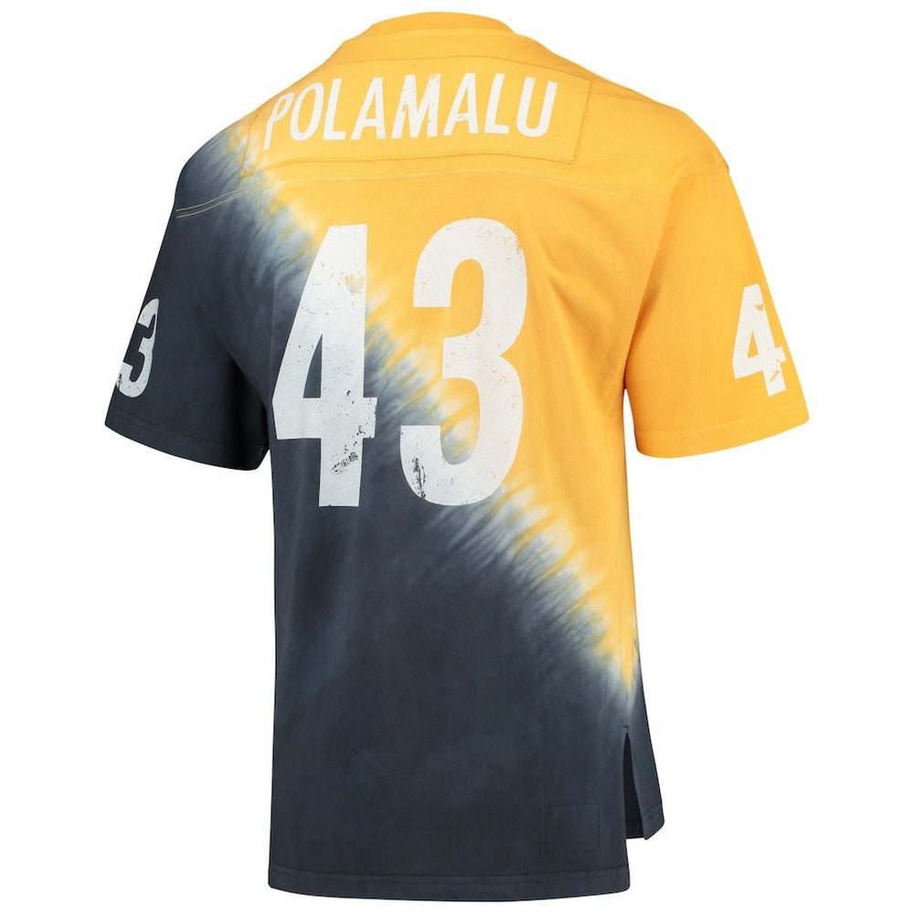 Troy Polamalu Pittsburgh Steelers Retired Player Name & Number Diagonal Tie-Dye V-Neck T-Shirt - Gold/Black - Mitchell & Ness