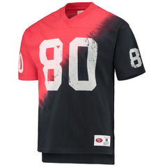 Jerry Rice San Francisco 49ers Retired Player Name & Number Diagonal Tie-Dye V-Neck T-Shirt - Black/Red - Mitchell & Ness
