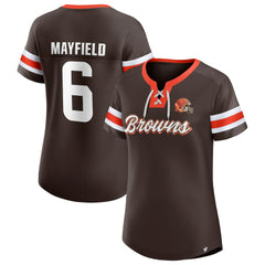 Baker Mayfield Cleveland Browns Women's Athena Name & Number Notch Neck T-Shirt - Brown - Fanatics