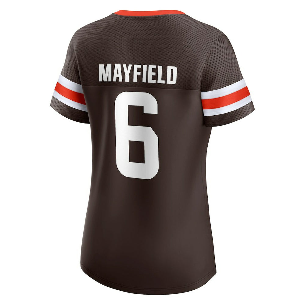 Baker Mayfield Cleveland Browns Women's Athena Name & Number Notch Neck T-Shirt - Brown - Fanatics