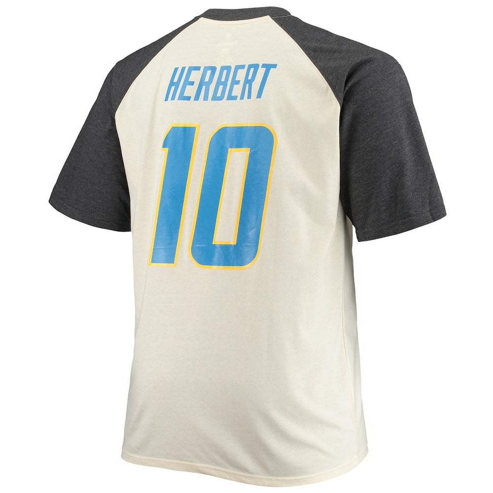Justin Herbert Los Angeles Chargers Big & Tall Player Name & Number Raglan T-Shirt - Oatmeal - NFL