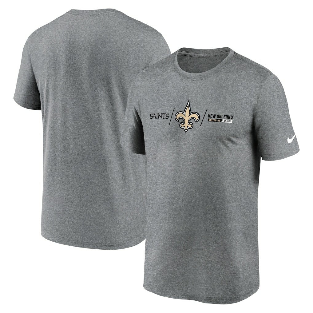 New Orleans Saints Horizontal Lockup Legend Performance T-Shirt - Heathered Charcoal - Nike