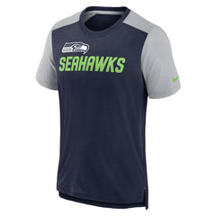 Seattle Seahawks Color Block Team Name T-Shirt - Heathered College Navy/Heathered Gray - Nike