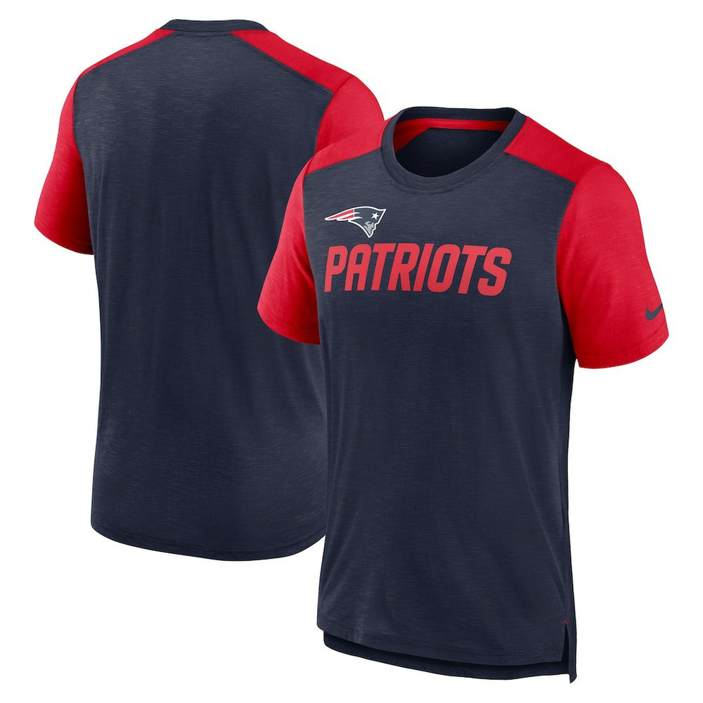 New England Patriots Color Block Team Name T-Shirt - Heathered Navy/Heathered Red - Nike