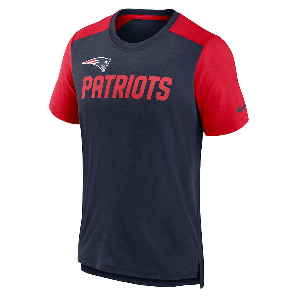 New England Patriots Color Block Team Name T-Shirt - Heathered Navy/Heathered Red - Nike