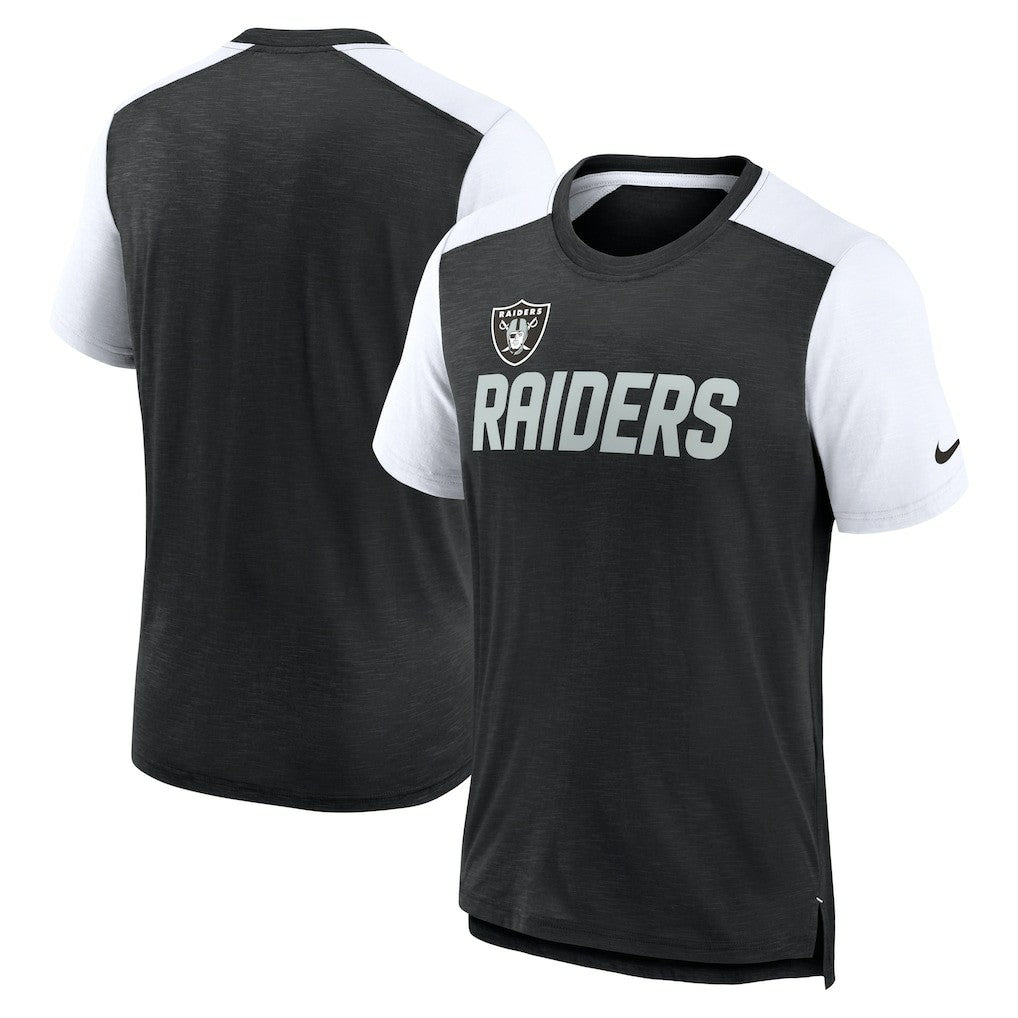 Las Vegas Raiders Color Block Team Name T-Shirt - Heathered Black/White - Nike