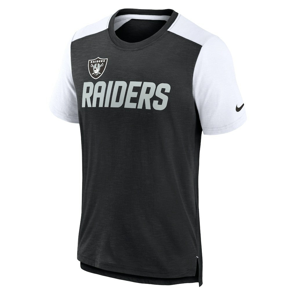 Las Vegas Raiders Color Block Team Name T-Shirt - Heathered Black/White - Nike