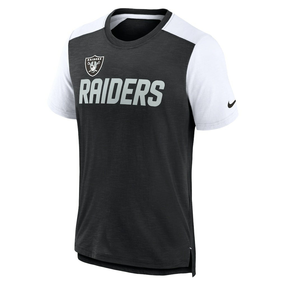 Las Vegas Raiders Color Block Team Name T-Shirt - Heathered Black/White - Nike
