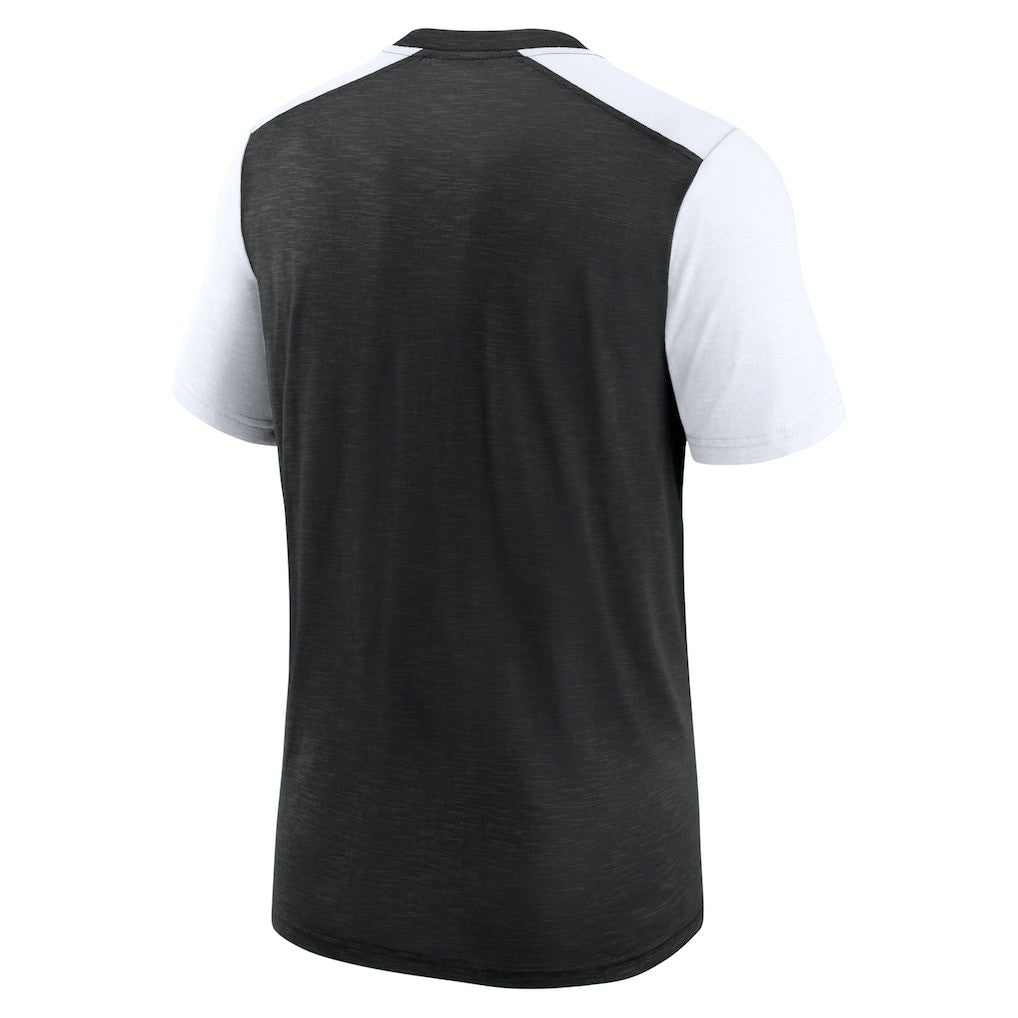 Las Vegas Raiders Color Block Team Name T-Shirt - Heathered Black/White - Nike