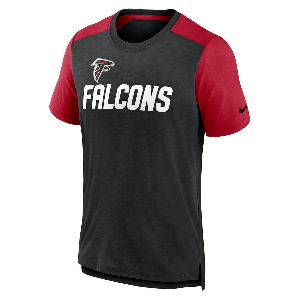 Atlanta Falcons Color Block Team Name T-Shirt - Heathered Black/Heathered Red - Nike