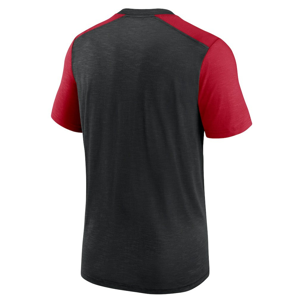 Atlanta Falcons Color Block Team Name T-Shirt - Heathered Black/Heathered Red - Nike