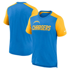 Los Angeles Chargers Color Block Team Name T-Shirt - Heathered Powder Blue/Heathered Gold - Nike