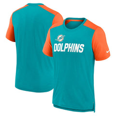 Miami Dolphins Color Block Team Name T-Shirt - Heathered Aqua/Heathered Orange - Nike