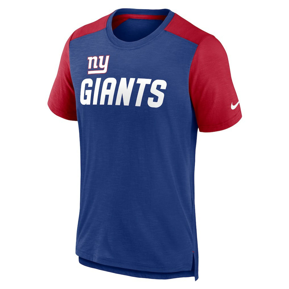 New York Giants Color Block Team Name T-Shirt - Heathered Royal/Heathered Red - Nike