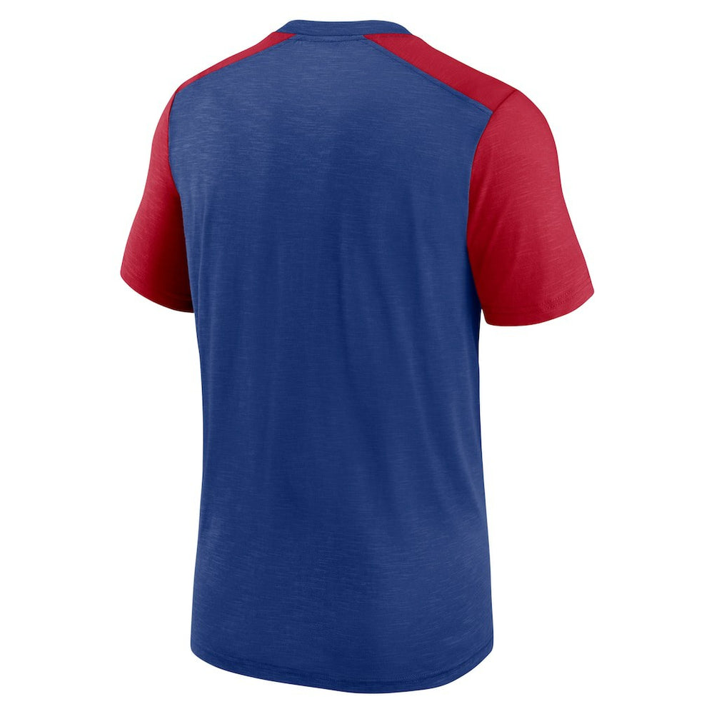 New York Giants Color Block Team Name T-Shirt - Heathered Royal/Heathered Red - Nike