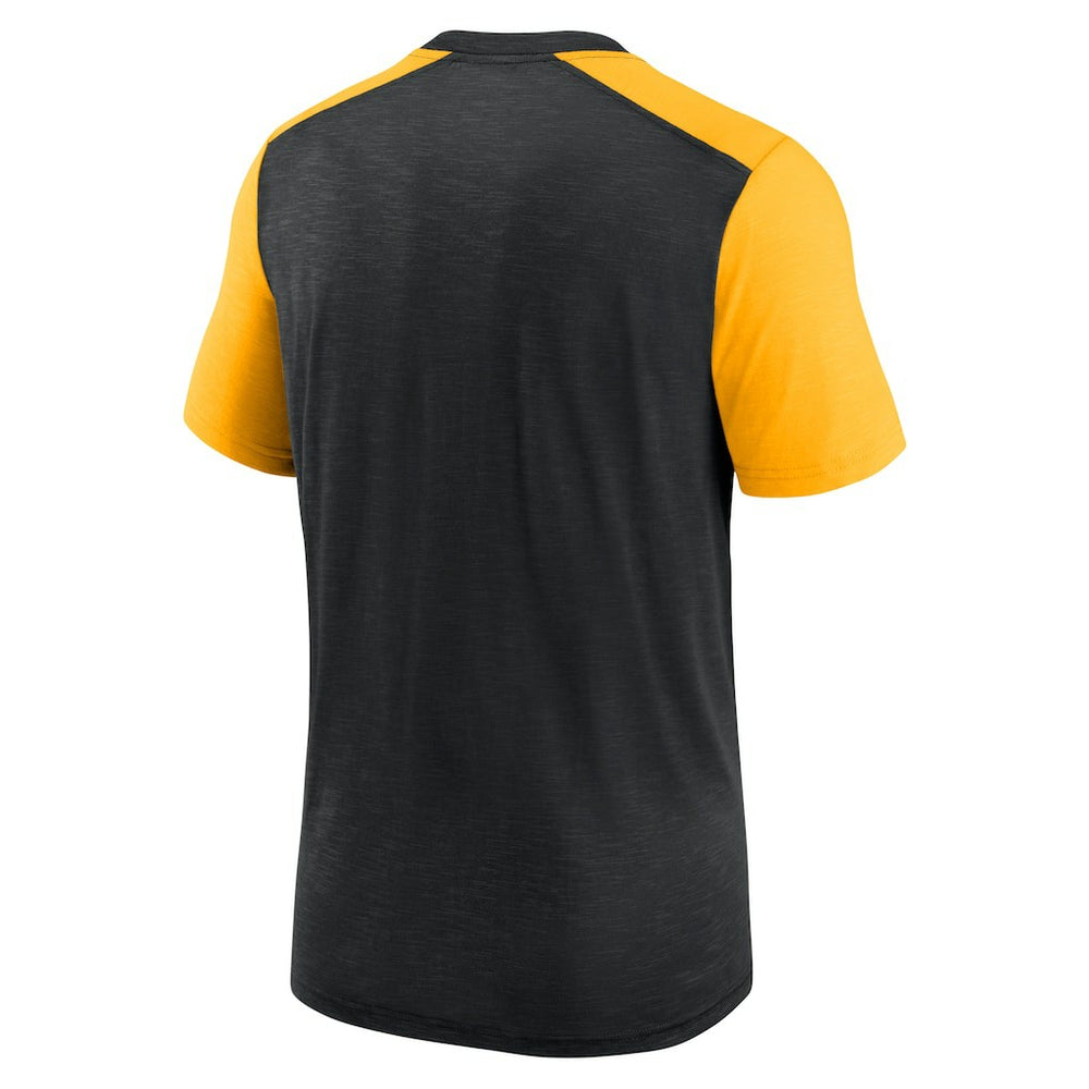 Pittsburgh Steelers Color Block Team Name T-Shirt - Heathered Black/Heathered Gold - Nike