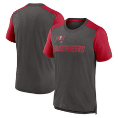 Tampa Bay Buccaneers Color Block Team Name T-Shirt - Heathered Pewter/Heathered Red - Nike