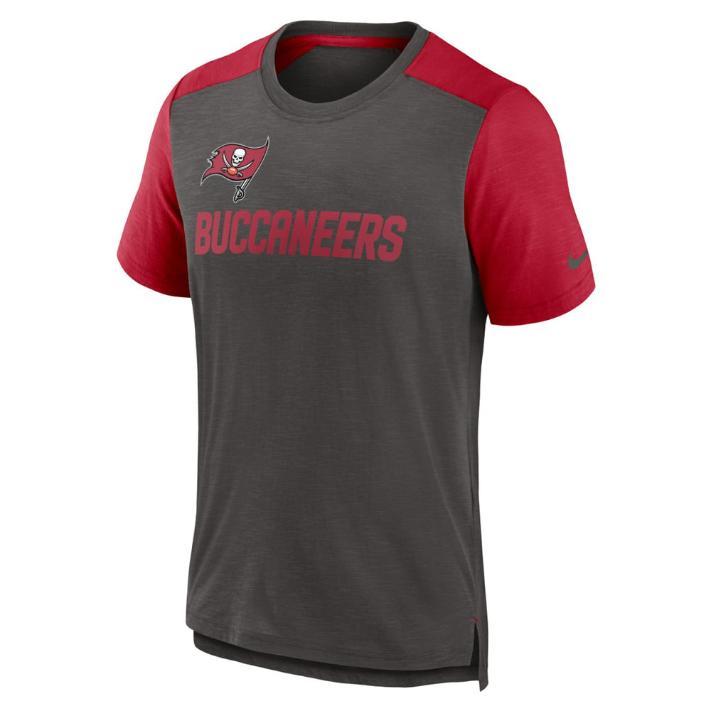 Tampa Bay Buccaneers Color Block Team Name T-Shirt - Heathered Pewter/Heathered Red - Nike