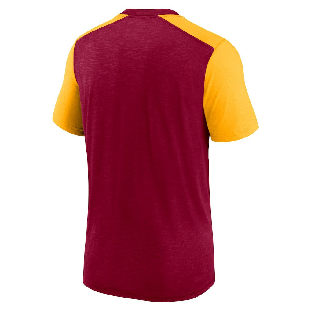 Washington Commanders Color Block Team Name T-Shirt - Heathered Burgundy/Heathered Gold - Nike