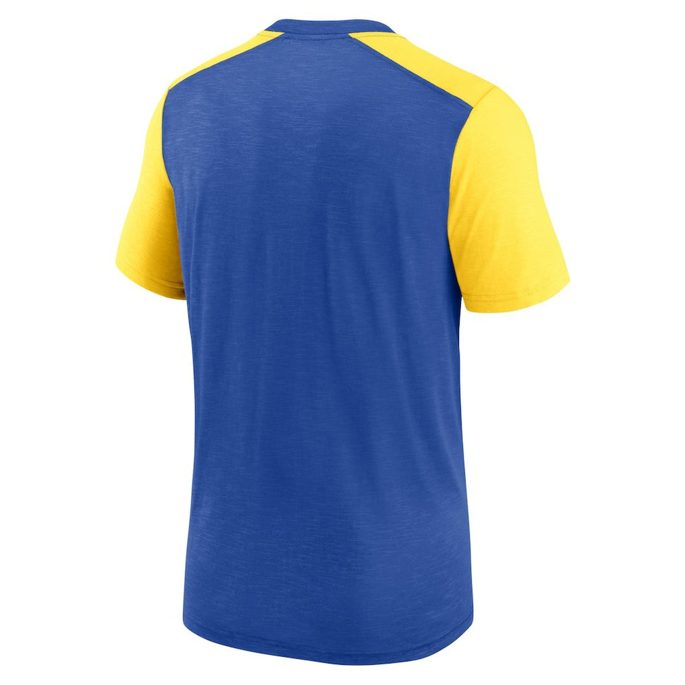 Los Angeles Rams Color Block Team Name T-Shirt - Heathered Royal/Heathered Gold - Nike